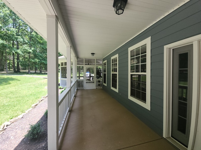 view of terrace featuring covered porch