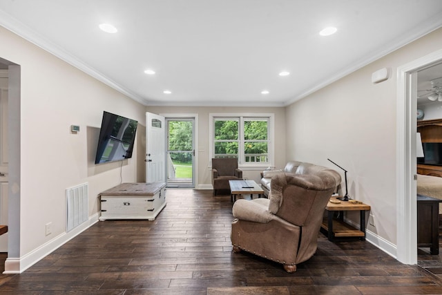 1780 Molly Hollow Rd, Nolensville, TN 37135 - living room with ceiling fan, dark hardwood / wood-style flooring, and crown molding