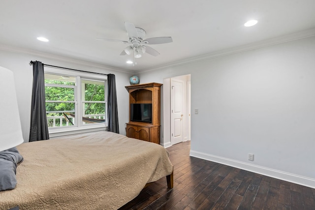 1780 Molly Hollow Rd, Nolensville, TN 37135 - bedroom featuring ceiling fan, dark hardwood / wood-style floors, and crown molding
