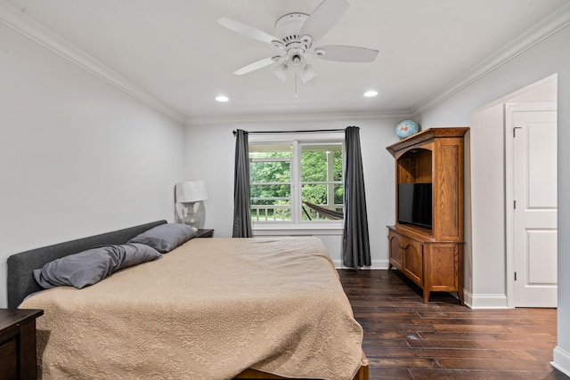 1780 Molly Hollow Rd, Nolensville, TN 37135 - bedroom with ceiling fan, dark hardwood / wood-style flooring, and ornamental molding