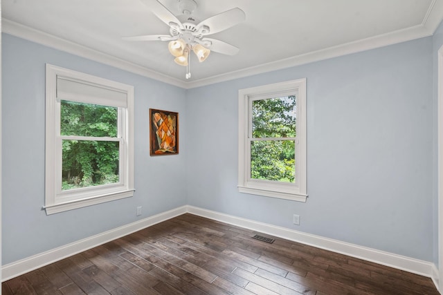 1780 Molly Hollow Rd, Nolensville, TN 37135 - empty room with dark hardwood / wood-style floors, ceiling fan, and ornamental molding