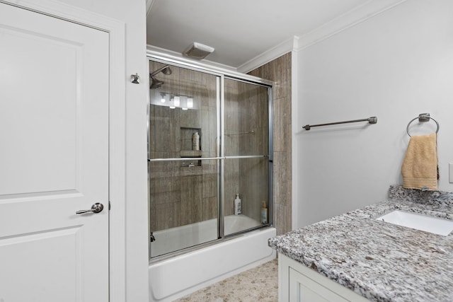1780 Molly Hollow Rd, Nolensville, TN 37135 - bathroom with vanity, ornamental molding, and bath / shower combo with glass door