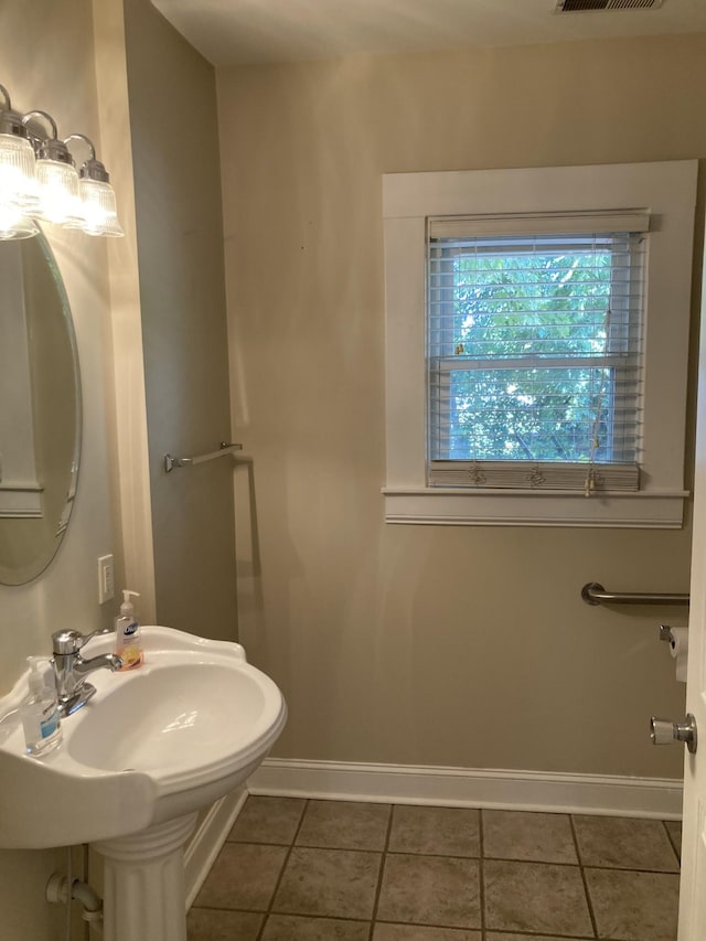 bathroom with tile patterned floors, visible vents, and baseboards