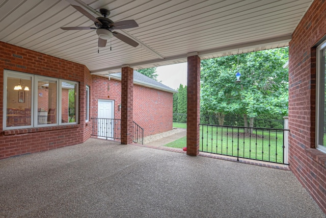 view of patio featuring ceiling fan