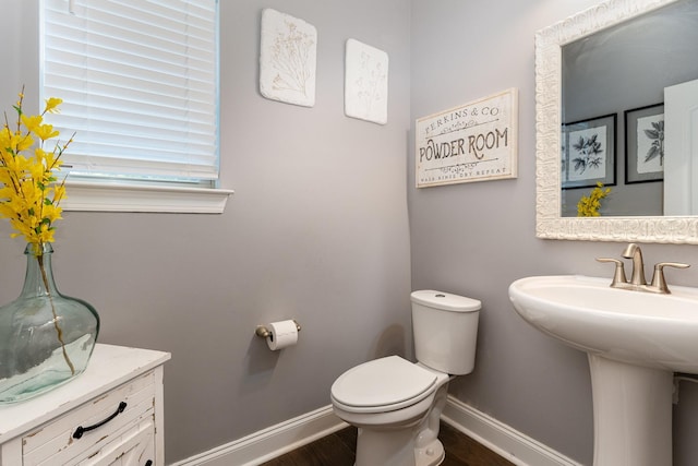 bathroom with sink, wood-type flooring, and toilet