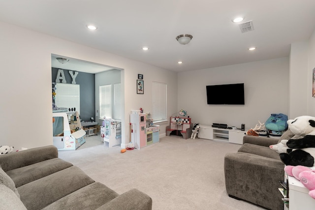 living room with light carpet