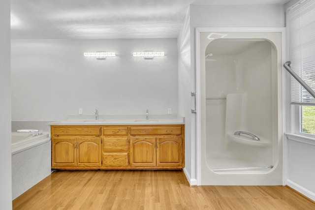 bathroom featuring a tub to relax in, hardwood / wood-style floors, and vanity