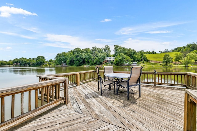 deck featuring a water view