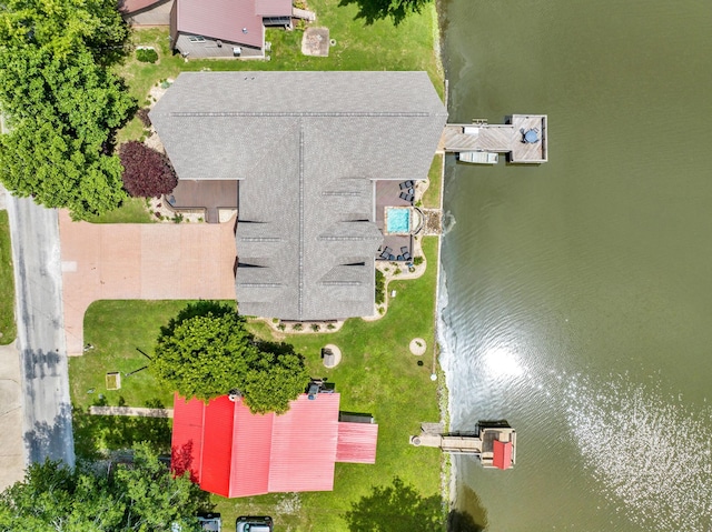 aerial view featuring a water view