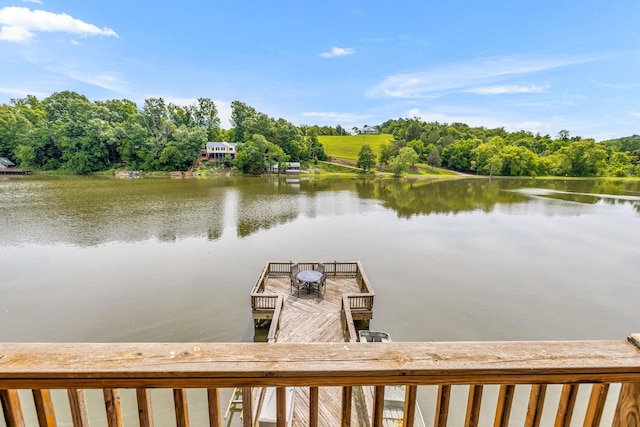 view of dock with a water view