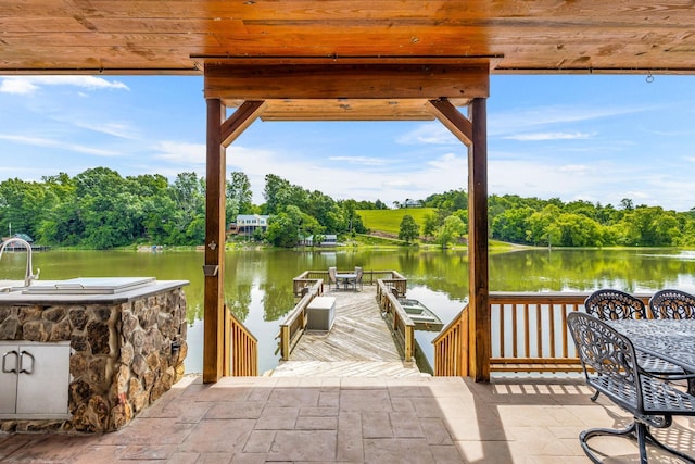 view of dock with a water view