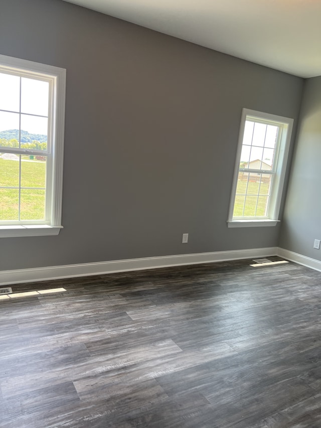 unfurnished room featuring dark wood-type flooring