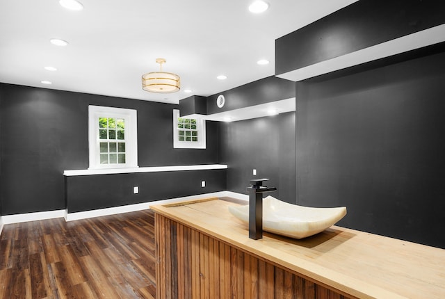 interior space featuring dark hardwood / wood-style flooring and sink