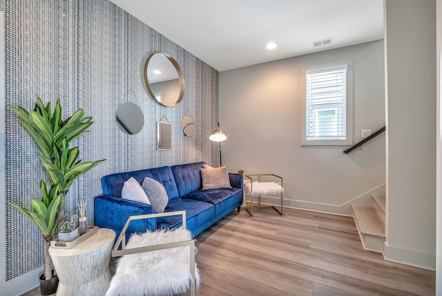 living room featuring light hardwood / wood-style flooring