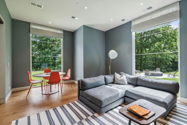 living room with light hardwood / wood-style floors