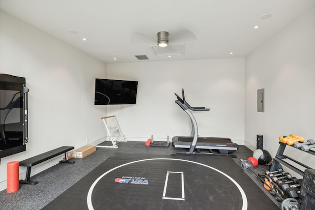 workout room with electric panel