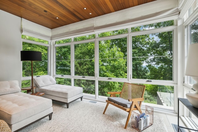 sunroom / solarium with wooden ceiling