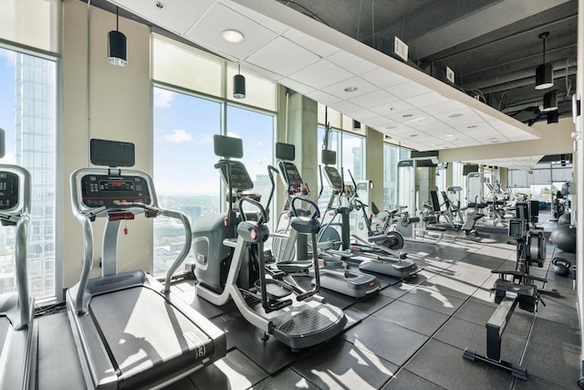 exercise room with a wall of windows