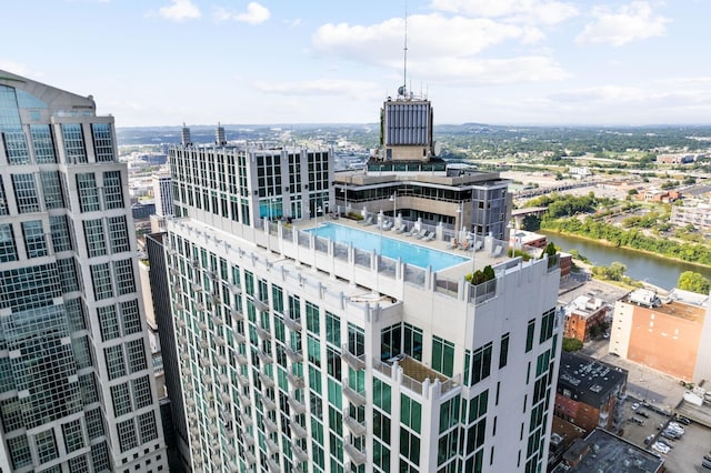 property's view of city featuring a water view