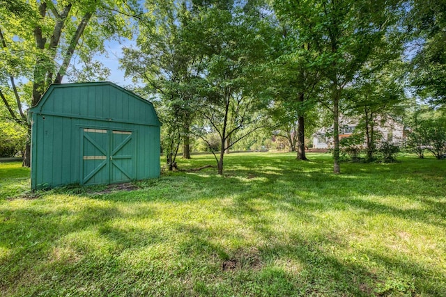 view of yard featuring a storage shed