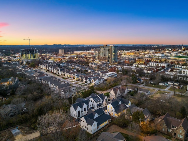 view of aerial view at dusk