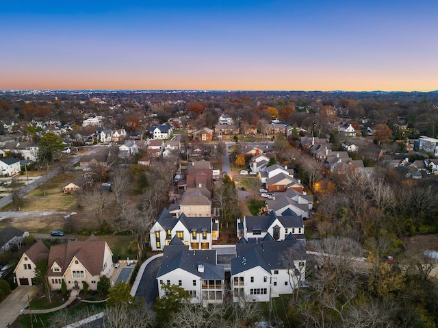 view of aerial view at dusk