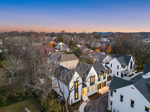 view of aerial view at dusk