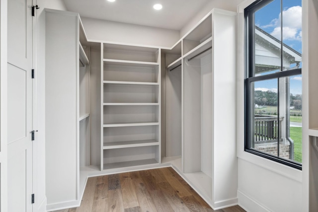 spacious closet featuring hardwood / wood-style flooring