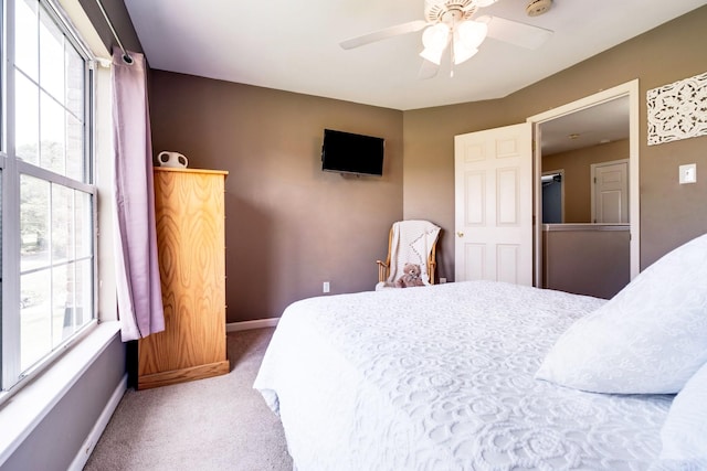 bedroom featuring carpet and ceiling fan