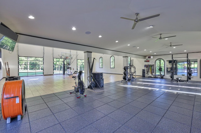 workout area with recessed lighting