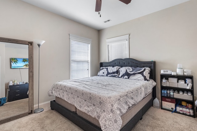 bedroom with carpet flooring and ceiling fan