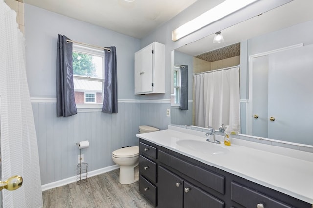 bathroom featuring vanity, hardwood / wood-style flooring, and toilet