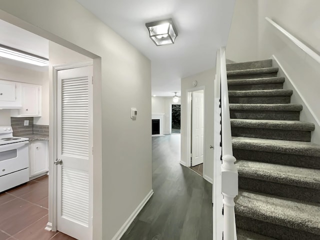 stairway featuring hardwood / wood-style flooring