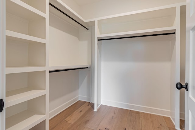 walk in closet with hardwood / wood-style floors