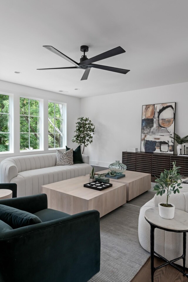 living room with ceiling fan