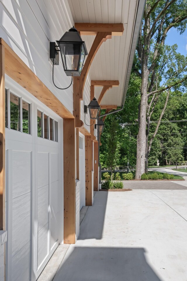 exterior space with a garage