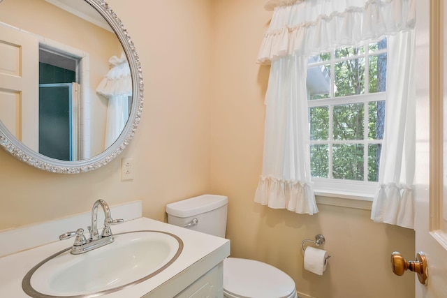 bathroom with vanity, toilet, and a healthy amount of sunlight