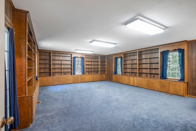 carpeted empty room featuring built in features