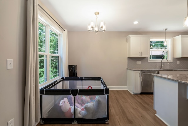 kitchen featuring white cabinetry, plenty of natural light, and dishwasher