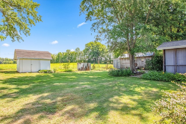 view of yard with a shed