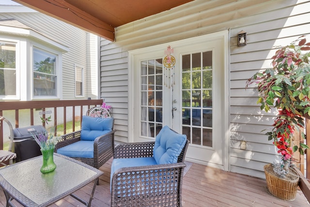 wooden terrace with french doors