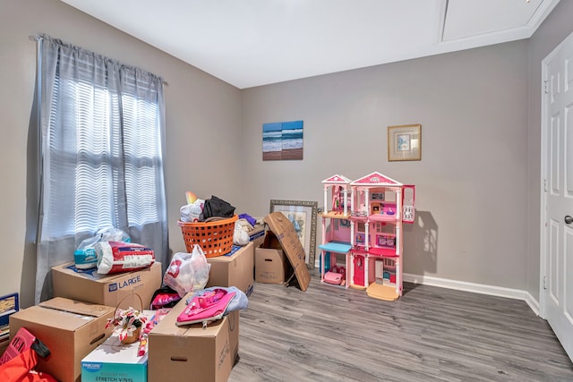 game room featuring hardwood / wood-style flooring