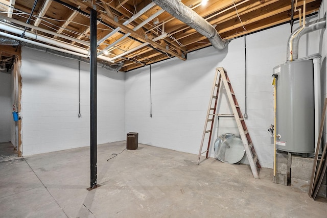 basement featuring gas water heater