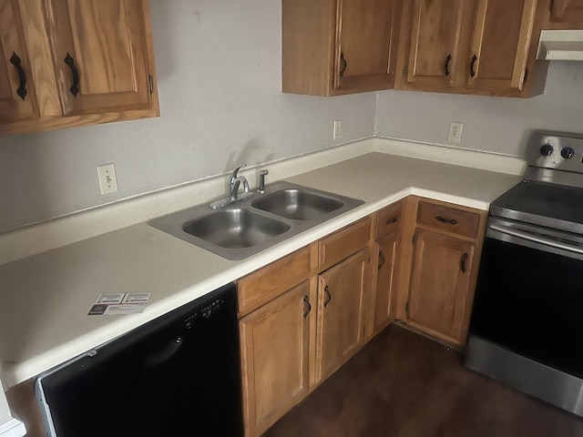 3251 Anderson Rd NE, Antioch, TN 37013 - kitchen featuring stainless steel electric stove, black dishwasher, a sink, range hood, and light countertops