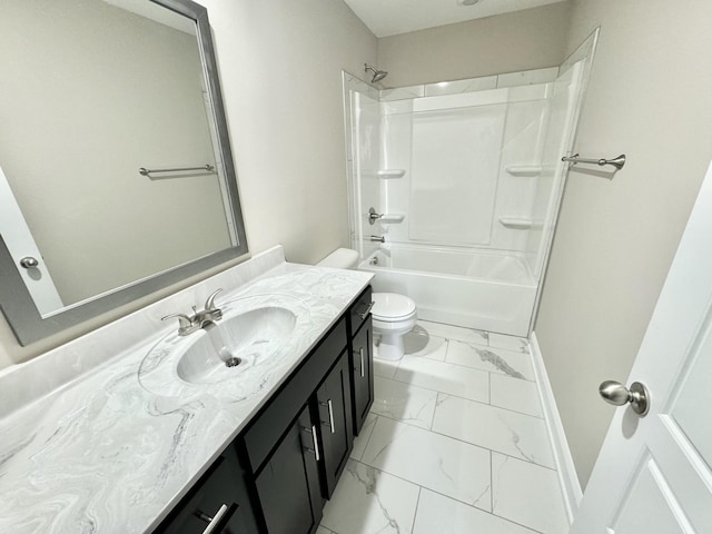 full bathroom featuring vanity, toilet, and shower / bath combination