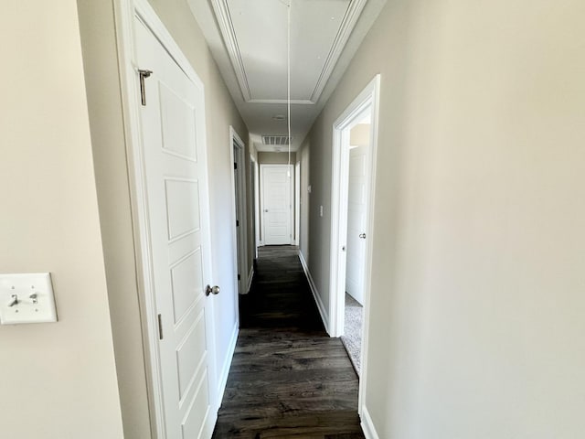 corridor featuring dark hardwood / wood-style flooring