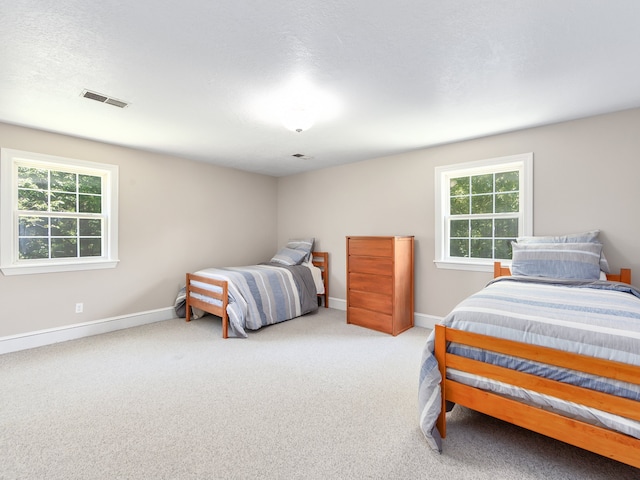 carpeted bedroom with multiple windows