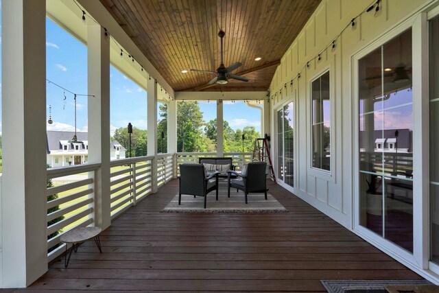 wooden terrace with ceiling fan