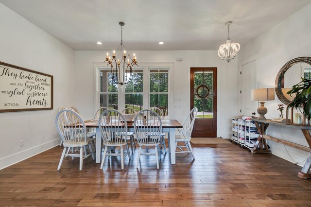 dining room with a notable chandelier and dark wood-type flooring