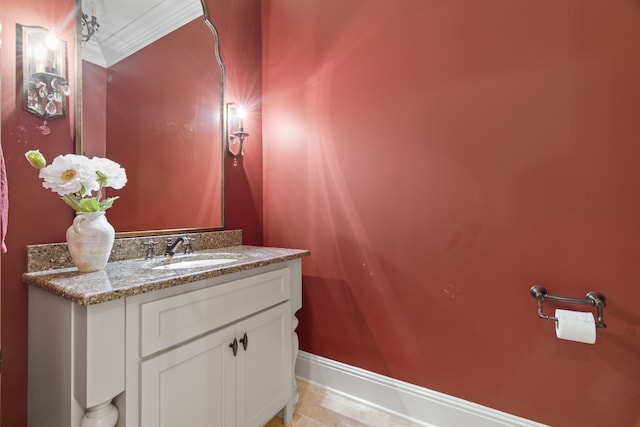 bathroom with vanity, tile floors, and crown molding